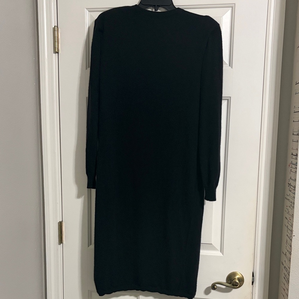 Vintage Kenar Black Long Sleeve Crewneck Knit Midi Wool Sweater Dress - Picture 3 of 6